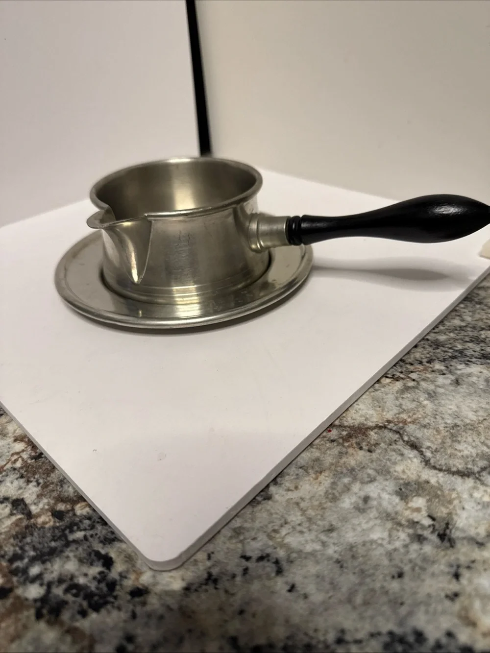 Woodbury Pewter Gravy Pitcher With Wood Handle And Matching Tray